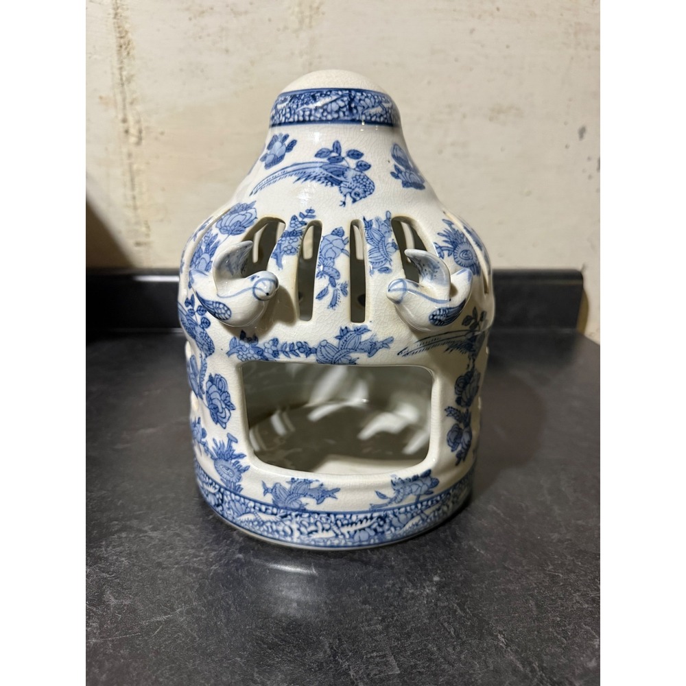 Victoria Ware Ironstone Blue White Birdcage Candle Lantern Chinoiserie